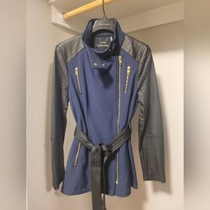 Black Rivet - L - Leather and blue with gold zippers jacket